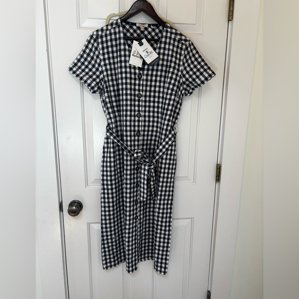 NWT Barbour Gingham Navy Midi Dress